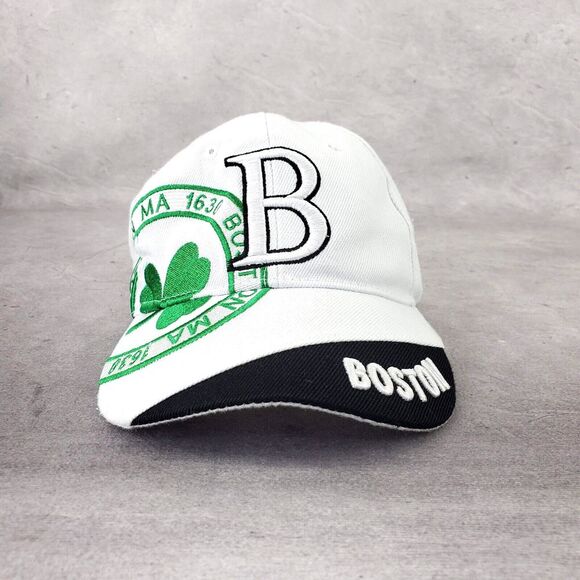 Vintage Boston Celtics Bay State Apparel Hat Green Logo‎ Adjustable White Rare - Picture 1 of 12